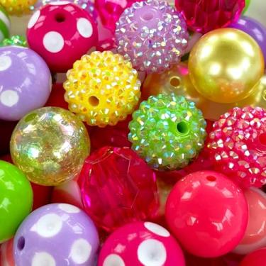 Imagem de MKLKSDH 50 peças de contas de chiclete de 20 mm para canetas, contas redondas grossas coloridas para chaveiro, pérolas grandes, strass, contas focais de acrílico para artesanato, joias, pulseiras