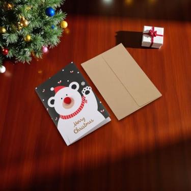Imagem de 1 conjunto de cartões de felicitações de Natal ursos de Natal com papel envelope preto e branco 15 x 10 cm