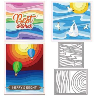 Imagem de GLOBLELAND Matrizes de corte Ocean Horizon para fazer cartões, ondas, bordas de metal, molduras de fundo, matrizes cortadas para bricolagem em relevo, scrapbook, artesanato, decoração de papel