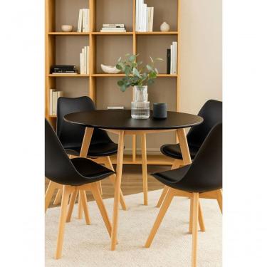 Imagem de Conjunto Sala De Jantar Elegante Mesa 80cm Redonda Com Cadeiras Estofadas Cor Preto Leda Saarinen Retrô Moderna