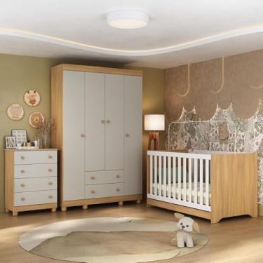 Imagem de Quarto de Bebê Completo com Berço Americano 3 em 1 Allegra Multimóveis Mp4586 Madeirado/off White