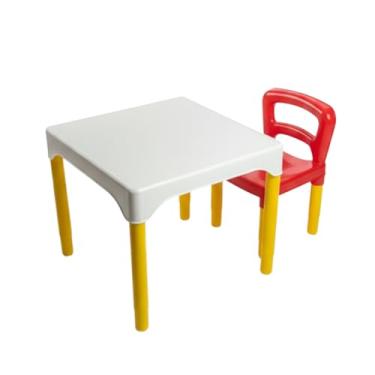 Imagem de Mesa Mesinha Infantil Educativa Com Cadeira Plástico Para Crianças Atividade Didática Camaleão (Branco)