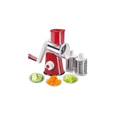 Imagem de Ralador Fatiador Multiuso 3 em 1, Manual com Manivela, Lâminas em Aço Inox, Base Antiderrapante, 23,5x13,5cm, para Legumes, Queijo e Verduras