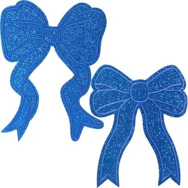 Imagem de BEIQIYA 2 peças de apliques de ferro de passar a ferro, aplique bordado com laço de glitter, cauda de onda grande patch de laço decoração de Natal DIY para costura jaqueta jeans chapéu camisa roupas