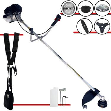 Imagem de Roçadeira C/ Sistema Antivibração Toyama RT43LB25A 43cc 10000rpm 1,7HP Com Carretel e Lâmina 3 Pontas + Lâmina Facão + Lâmina 40 Dentes Vídea + Escova