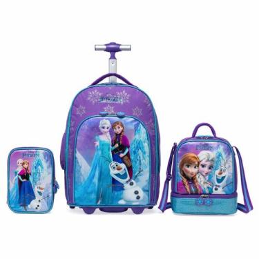 Imagem de Kit Mochila Rodinha Frozen Lancheira Estojo Escolar Espaçosa - Disney