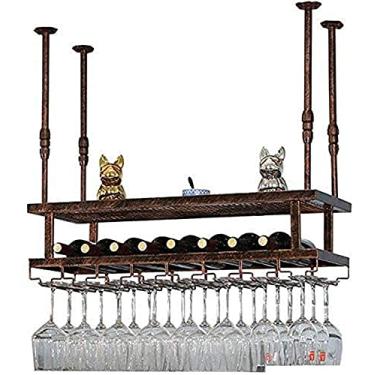 Imagem de Rack de vinho pendurado no teto/suporte de garrafa de vinho/barra suspensa de vidro/garrafa de utensílios de mesa de restaurante ou café/prateleira de decoração de teto para bares, restaurantes, Ki