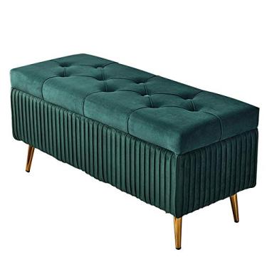 Imagem de Banqueta de sofá banquinho retangular caixa de armazenamento de flanela macia design moderno almofada de pé várias cores disponíveis (cor: verde, tamanho: 60 cm/23,6 pol.)
