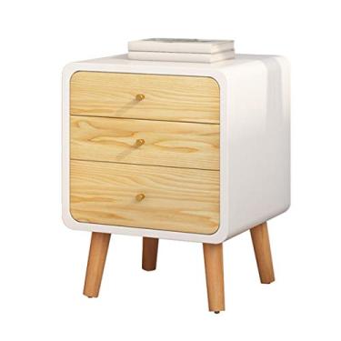 Imagem de Mesa lateral de cabeceira com 3 gavetas para armário de cabeceira de quarto com perna de madeira e cabo de cobre puro acabamento pintado mesa lateral de canto (cor: Estilo2) (estilo1)