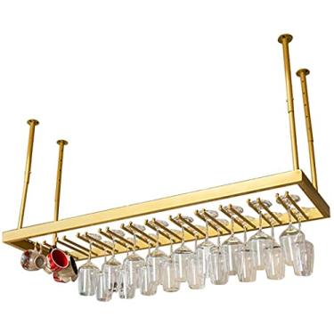 Imagem de Taças de vinho penduradas no teto | Suporte organizador de cabide de copo de vinho de metal | Suporte de taça de vinho, barra de prata, móveis de sala de jantar