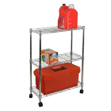 Imagem de Carrinho de Aço Multiuso Com 3 Prateleiras e Rodízios