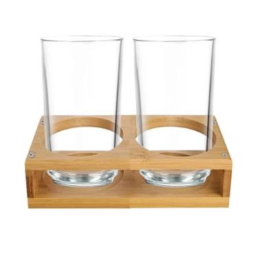 Imagem de Suporte para copos de vinho, suporte para copos de vinho de cerveja - expositor de 2 furos, potes de tempero de madeira, organizador de armazenamento para casa, apartamento, clube, restaurante