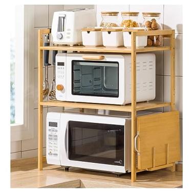 Imagem de HHHJQFAAT Suporte para microondas, prateleira de armazenamento de micro-ondas, bancada com ganchos, bancada, suporte de microondas, forno, pote de especiarias, suporte para impressora (tamanho B)