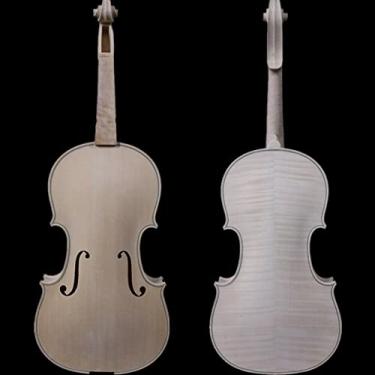 Imagem de FLFL Violino Feito à Mão Madeira Maciça Inacabado Flame Back Violino 4/4, Violino Branco
