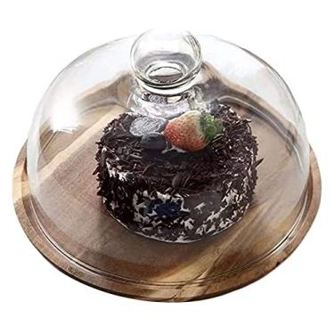 Imagem de Suporte de bolo bandeja de exibição de sobremesa caixa de bolo de 16/8/25 cm, prato de sobremesa de madeira e tampa de vidro sanduíche doméstico cúpula de poeira bandeja de salada de festa chip e