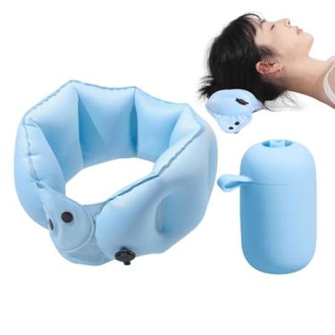 Imagem de Travesseiro inflável de viagem – Travesseiro inflável de pescoço para viajar de avião, suporte de almofada em forma de U, crianças, adultos, mulheres, esportes, acampamento, carro, avião, mochila