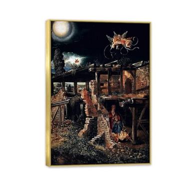 Imagem de Albrecht Altdorfer Pôster de parede O Nascimento de Cristo Impressão em tela Giclee Albrecht Altdorfer Decoração de parede para sala de estar quarto banheiro decoração de casa 100 x 70 cm (83.8x71.1