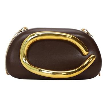 Imagem de Bolsa De Mão Luxuosa Bolsa De Ombro Bolsa Transversal Couro PU Metálico Com Alça De Corrente Adequado Para Casamentos Festas Jantares Formais (Cafe)