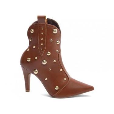 Imagem de Bota Cano Curto Salto Alto Stiletto 9cm Bico Fino Feminina com Ziper e Apliques-Feminino