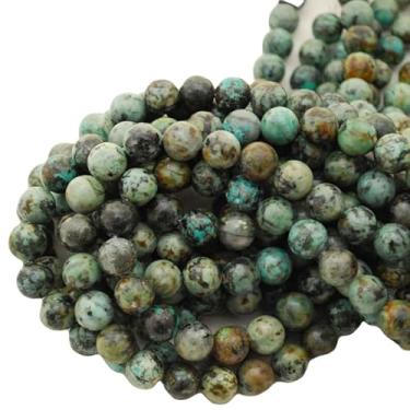 Imagem de Lady Works Fio de pedra natural turquesa africana de 33 cm, contas lisas redondas de 10 mm para fazer joias DIY | Beads_01209