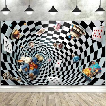 Imagem de Pano de fundo fotográfico quadro de damas do País das Maravilhas de 3,5 x 2,5 m, decoração de banner, balões e decoração de parede, toalha de mesa