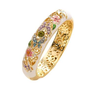 Imagem de ASFKIPMF Anel feminino banhado a ouro 14 K, estilo étnico, cor esmaltada, borboleta, flor de óleo, joia moderna ideal para noivado, casamento, aniversário, tamanho 6