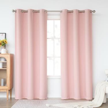 Imagem de KEQIAOSUOCAI Cortinas rosa bebê 203 cm para quarto de meninas - Cortinas de janela com ilhoses para escurecimento de quarto de crianças com isolamento térmico, 2 painéis, rosa, 96 x 213 cm de