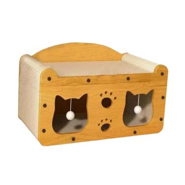 Imagem de Fenteer Casa de papelão para gatos com brinquedo pendurado, suprimentos para animais de estimação, arranhador para gatos, placa de arranhar para
