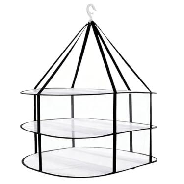 Imagem de Woonsoon Rack de secagem de roupas de malha dobrável de 3 camadas, suporte empilhável para secadora de roupas com fixação interna, prateleira de roupa de banho portátil para camiseta, traje de banho