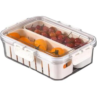 Imagem de Cesto Organizador com Tampa para Geladeira, Plástico Transparente/Branco, 23,5x16,5x6,5cm, com Divisórias e Cestas Removíveis