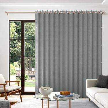 Imagem de HMYI Cortinas verticais de tecido para porta de pátio, persiana plissada para janelas internas e divisórias de quarto, parede temporária, cortina de armário, 1 painel, L 120 x C96, cinza