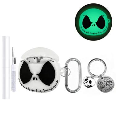 Imagem de AZGYIAI Capa para Apple AirPods 4 2024, [brilha no escuro] linda capa de caveira para AirPods 4ª geração, capas de silicone macio com kit de limpeza e chaveiro de caveira para mulheres e homens