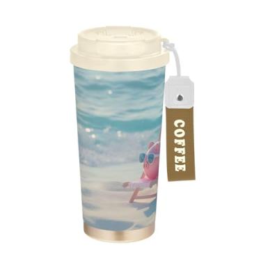 Imagem de SEHANY Caneca de viagem Summer Sea Beach Starfish 482 g Copos de café reutilizáveis revestidos de cerâmica com tampa à prova de vazamento, parede dupla, isolamento a vácuo, copo de café de aço