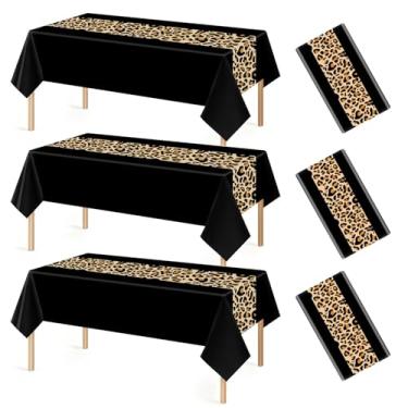 Imagem de ROLYTA 3 peças de toalha de mesa de plástico descartável com estampa de leopardo, 137 x 272 cm, decorações de festa com estampa de guepardo, para aniversário, chá de bebê, casamento, noite das meninas