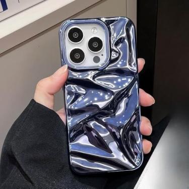 Imagem de Capa de celular luxuosa prateada com efeito 3D enrugado para iPhone 16, 15, 14, 13, 11, 12 Pro Max, fosca, roxa, com ondulações d'água, à prova de choque, azul, para iPhone 11