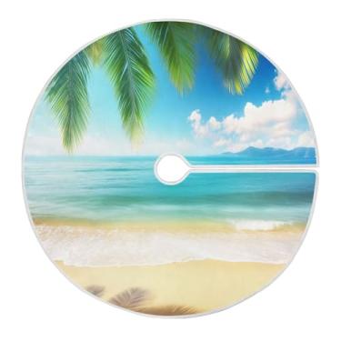 Imagem de Blueangle Saia de árvore de Natal com palmeira de praia marítima de 120 cm - poliéster macio e resistente a rugas, decoração de férias para festas de Natal, árvore festiva e decoração de casa (2)