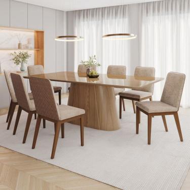 Imagem de Mesa de Jantar 8 Lugares Olívia 200cm com Vidro Natural/Corano/CaraMarromo/Creme - Henn