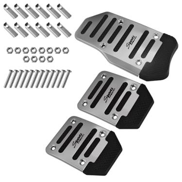Imagem de SWQS 3 peças de capas de pedal de carro, kit de substituição de pastilhas de freio e gás de transmissão manual de alumínio antiderrapante, capas de pedais de embreagem esportiva para a maioria dos