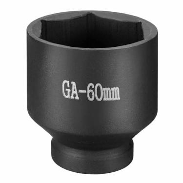 Imagem de HARFINGTON Soquete de impacto de 6 pontos 2,5 cm soquete métrico de 60 mm CR-V soquete sextavado de eixo de aço para reparo de porcas de eixo de máquina, preto