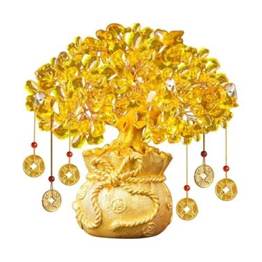 Imagem de Fenteer Escultura de planta em vaso Árvore da Fortuna Citrina Feng Shui, Ornamento da Sorte, Bonsai, Decoração de Mesa para Escritório, Sala de Estar e Loja, 17cm X 8cm X 18cm
