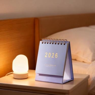 Imagem de Mini calendário de mesa 2026 em elegante roxo compacto com economia de espaço (12 x 7 cm) com encadernação de bobina