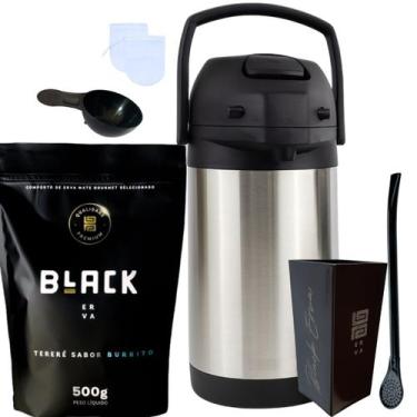 Imagem de Kit Tereré Black Erva Mate 500g Garrafa Térmica 2,5L Copo Acrílico 270