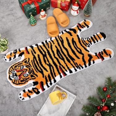 Imagem de FROZZUR Tapete de banho de tigre, tapetes de banheiro amarelo laranja para quarto e sala de estar, tapete fofo com estampa de animal, antiderrapante, tapete de microfibra macia para crianças, tapete