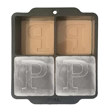 Imagem de Molde de cubos de gelo com monograma com tampa, bandeja de gelo de uísque de 5 cm, molde de cubo de gelo de coquetel, monograma de casamento, presente de agradecimento, presentes para o pai (letra P)