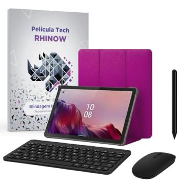 Imagem de Kit Capa Preta Slim para Lenovo Tab M9 + Película de vidro + Caneta Precision + Teclado + Mouse Bluetooth (Roxo)