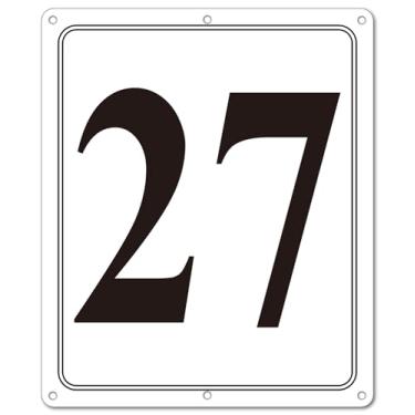 Imagem de i-CowFun Placa numerada de metal premium ao ar livre, refletiva 30,5 x 25,4 cm placas numeradas de alumínio grande 27 para estacionamento, quadra de tênis, campo, armazém, corredor, edifício, doca