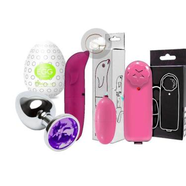 Imagem de Kit vibrador golfinho + bullet + plug anal + masturbador masculino egg