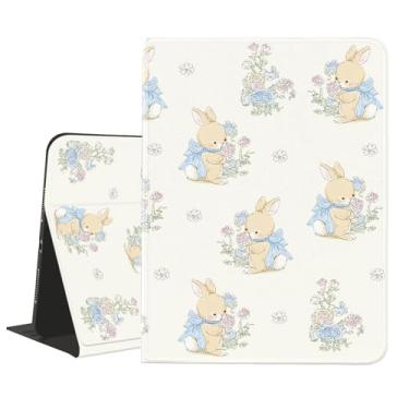 Imagem de AdorableWhimsy Linda capa de coelho para iPad mini 7 (A17 Pro) 2024 / iPad mini 6 2021 de 8,3 polegadas com suporte para lápis, design kawaii, animal, flor, capa com suporte, capa de couro texturizado