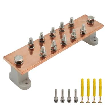 Imagem de MOKIKUBA Kit de barra de aterramento, barra de barramento de aterramento elétrico multiuso de 20 cm com posições de terminal de 0,67 cm, barra de barramento de aterramento de alumínio ótima para