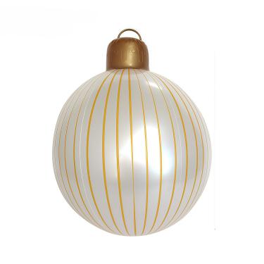 Imagem de Bola inflável de Natal perolada - Enfeite gigante de 55 cm com design listrado para decoração de jardim e quintal ao ar livre (amarelo)